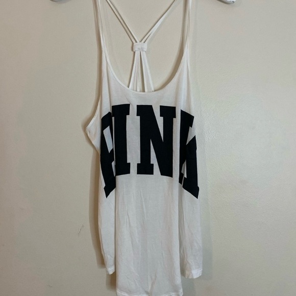 PINK Victoria's Secret Super Soft White Camisole with Black Logo - Picture 2 of 6
